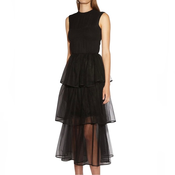 NEW JONATHAN SIMKHAI BLACK TIERED TULLE MIDI DRESS - Picture 5 of 10